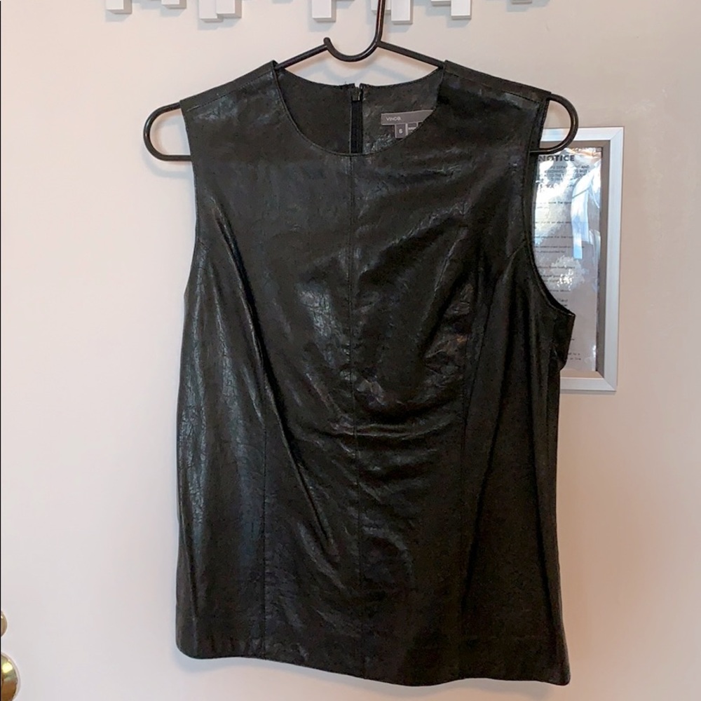 VINCE black leather sleeveless top size 6